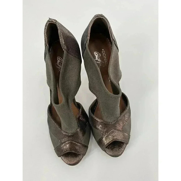 Donald J Pliner Women's Pausha Peep Toe Side Cut Leather Canvas Pumps Bronze 6 - Picture 4 of 8